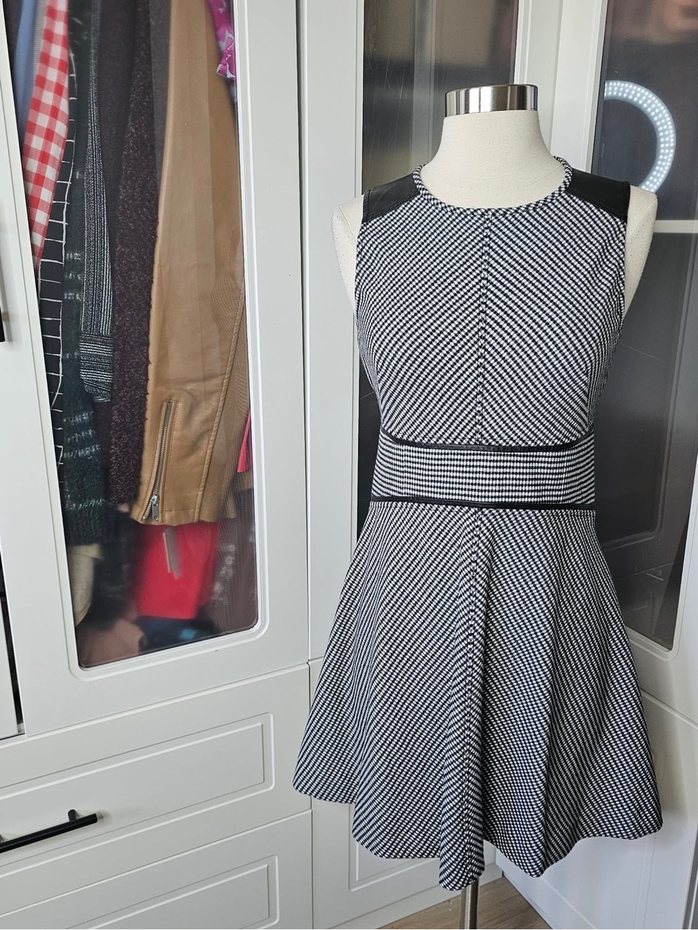Derek Lam Black and White Sleeveless Fit-and-Flare Dress